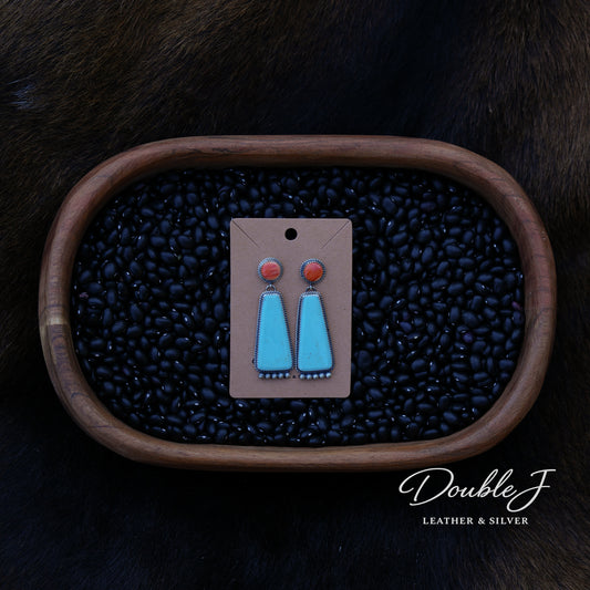 Orange Spiny Oyster & Turquoise Stud Earrings