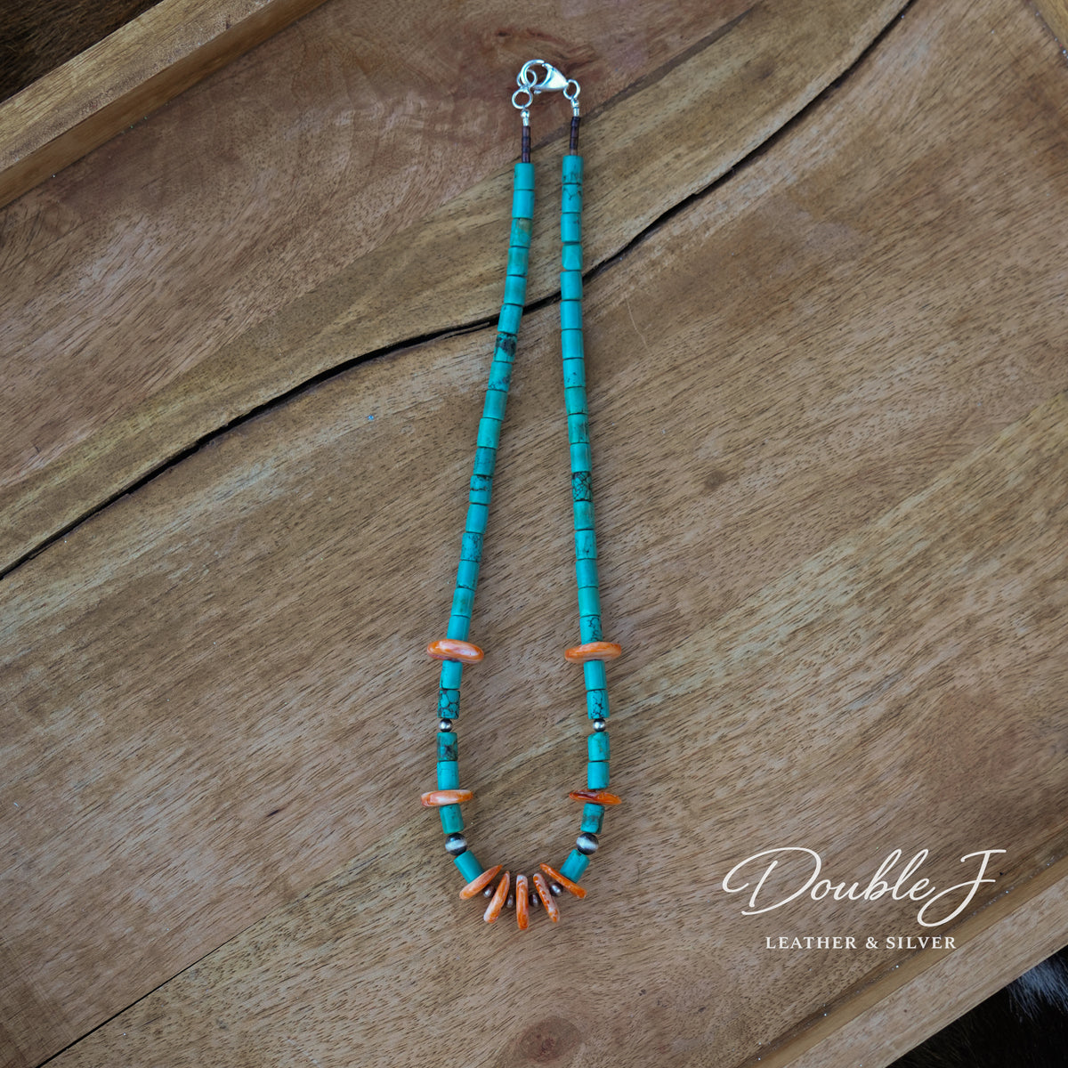 Turquoise & Orange Spiny Oyster Necklace – 18"
