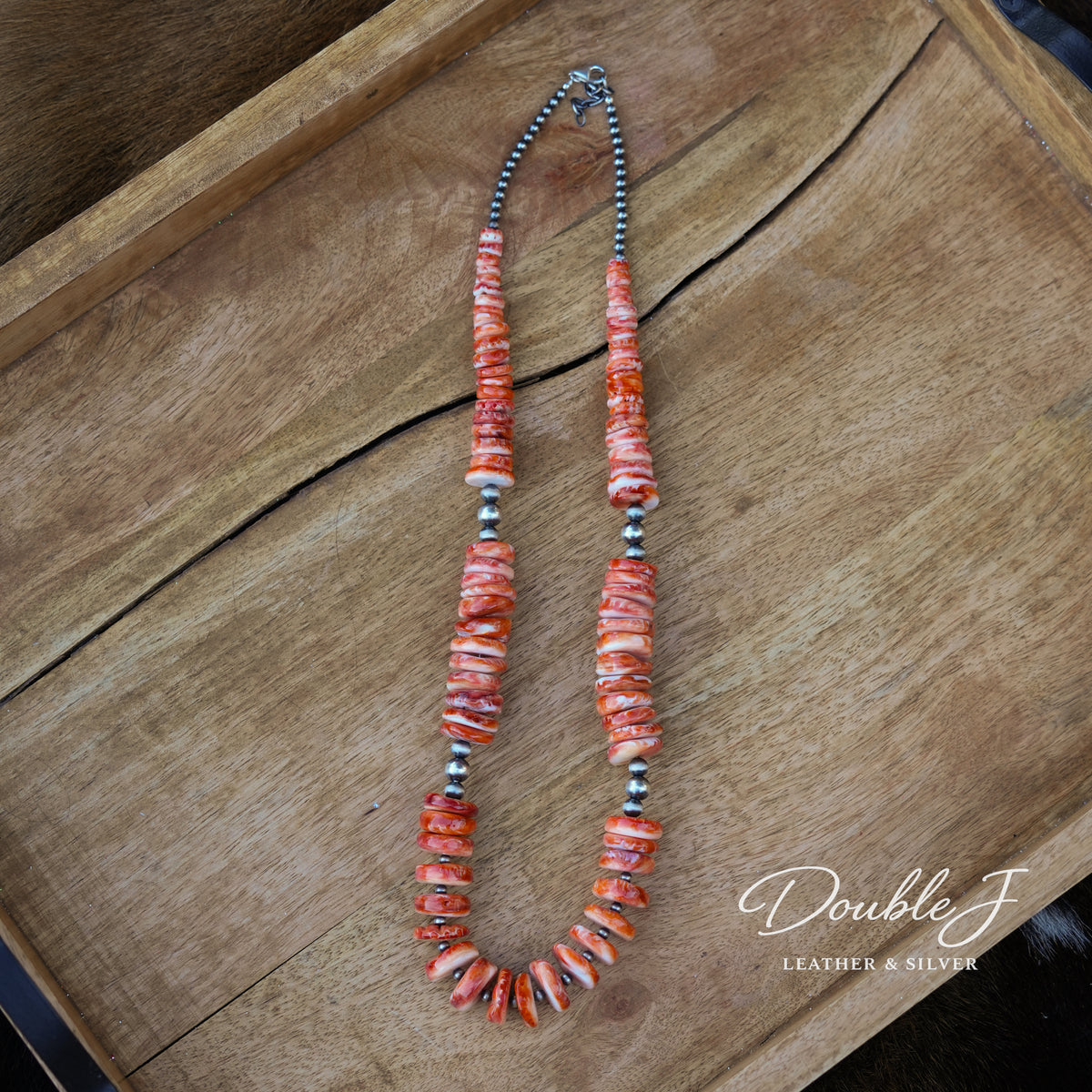 Graduated Orange Spiny Oyster Necklace - 24"