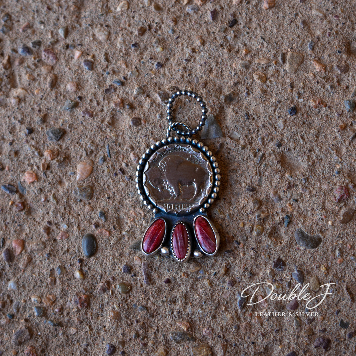 Red Spiny Buffalo Nickle Coin Pendant
