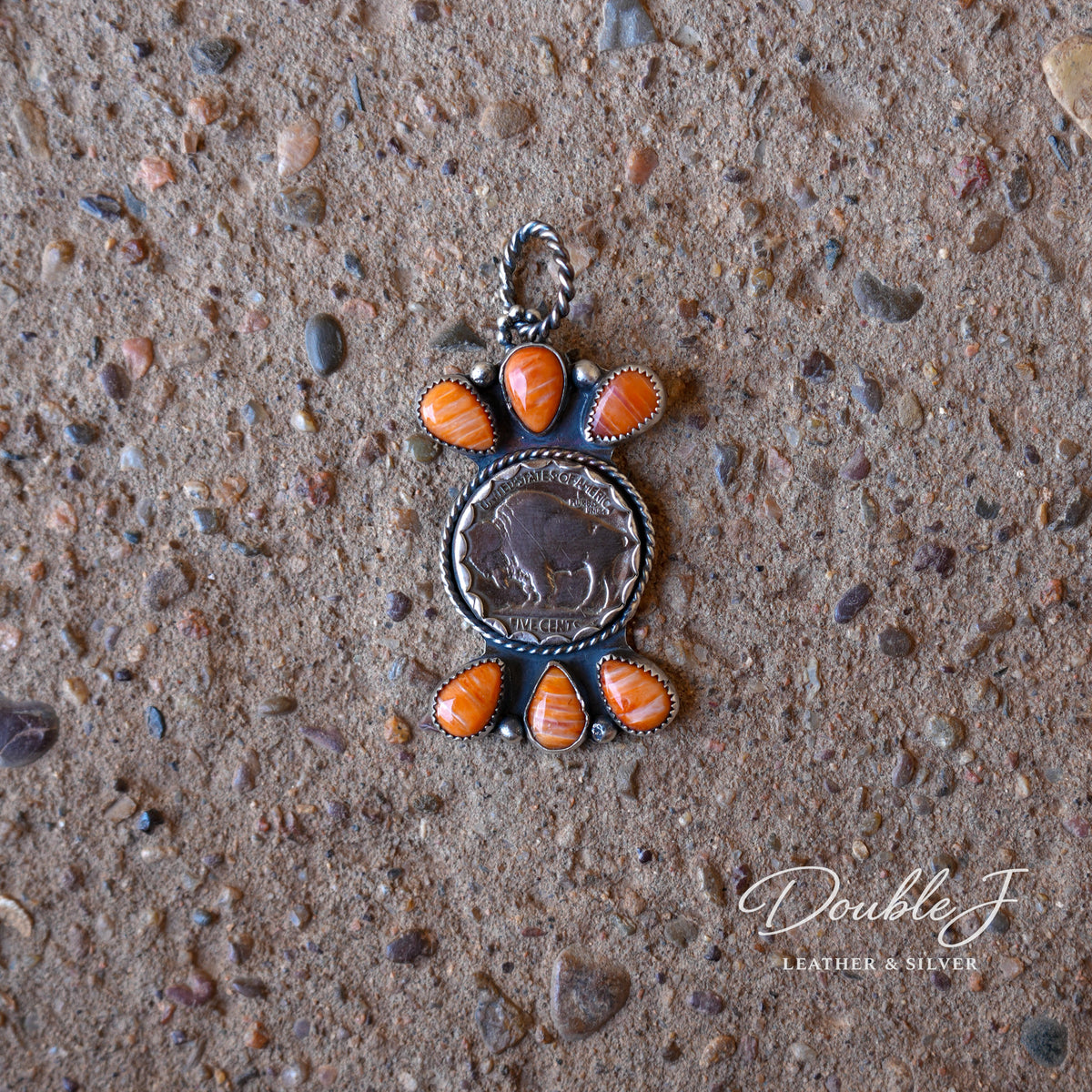 Orange Spiny Buffalo Coin Pendant