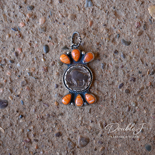 Orange Spiny Buffalo Coin Pendant